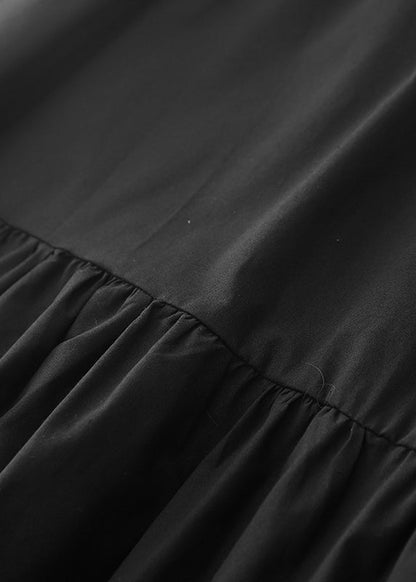 Stylish Black Ruffled Cotton Long Dress Spring