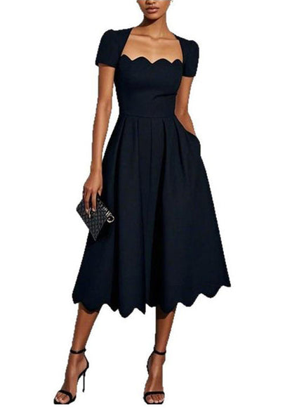 Stylish Black Square-Neck Exra Large Hem Cotton Formal Dresses Summer