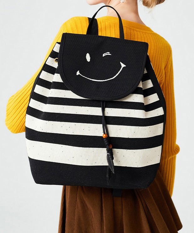 Stylish Black Striped Large Capacity Cotton Backpack Bag