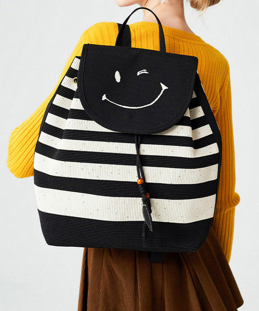 Stylish Black Striped Large Capacity Cotton Backpack Bag