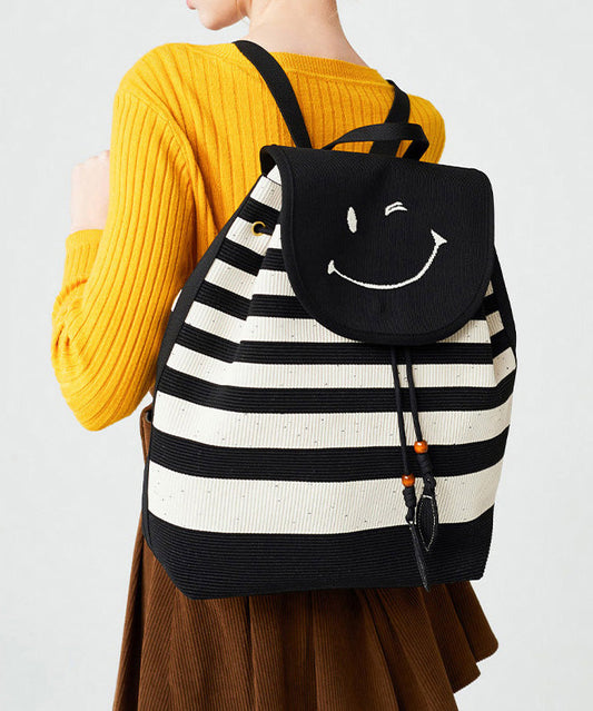 Stylish Black Striped Large Capacity Cotton Backpack Bag