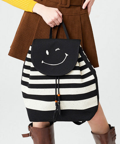 Stylish Black Striped Large Capacity Cotton Backpack Bag