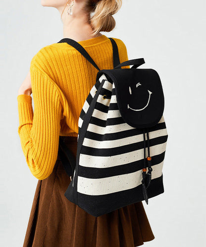 Stylish Black Striped Large Capacity Cotton Backpack Bag