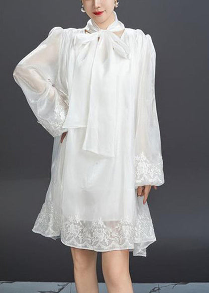 Stylish Black U Neck Print Tulle Mid Dresses Lantern Sleeve