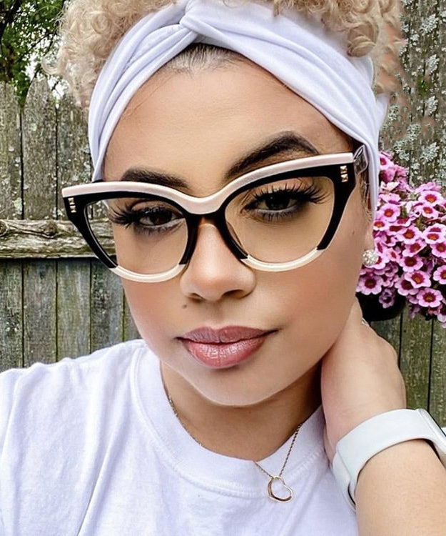 Stylish Black White Rivet Full Frame Reading Glasses