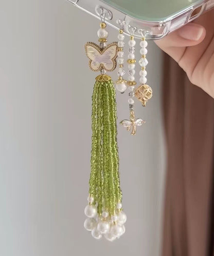 Stylish Blue Butterfly Gourd Imitation Pearl Tassel Beading Phone Chains