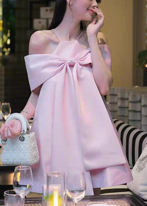 Stylish Blue Cold Shoulder Bow Spaghetti Strap Dress Summer