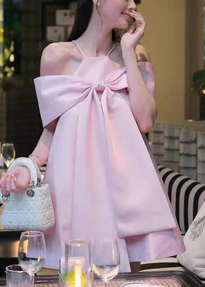 Stylish Blue Cold Shoulder Bow Spaghetti Strap Dress Summer