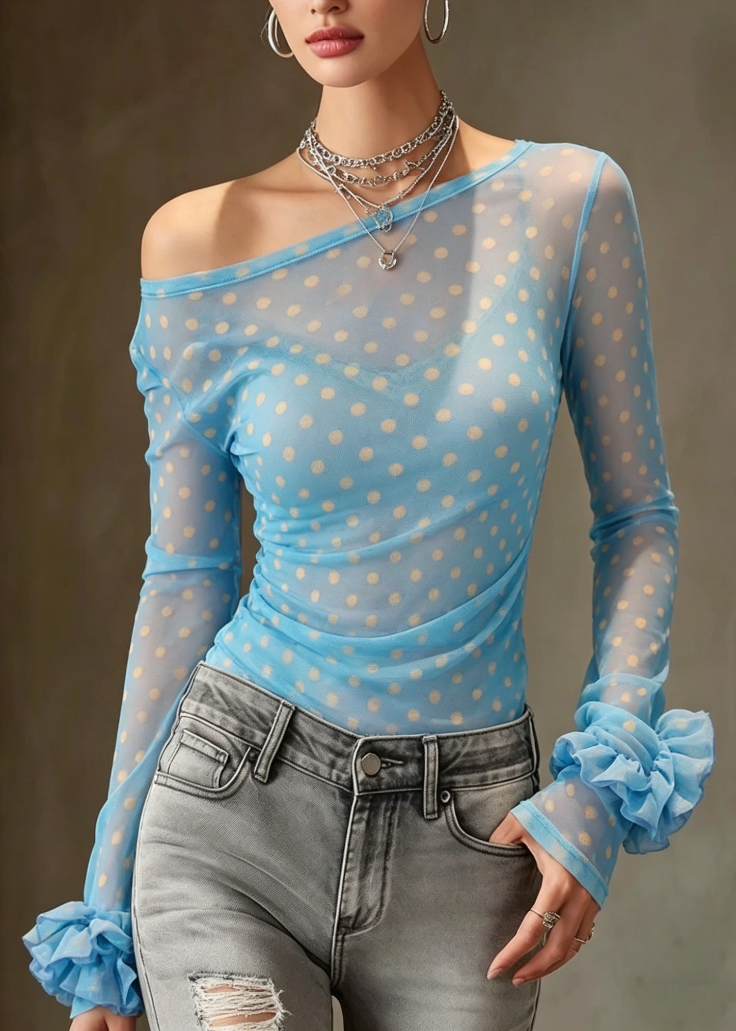 Stylish Blue Cold Shoulder Print Tank Tops Summer