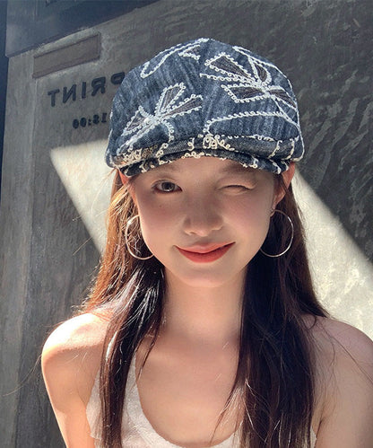 Stylish Blue Grey Sequins Embroideried Breton Hat