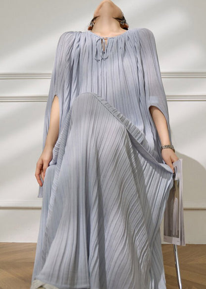 Stylish Blue O-Neck Tie Lace Top And Maxi Skirts Two Piece Set Summer