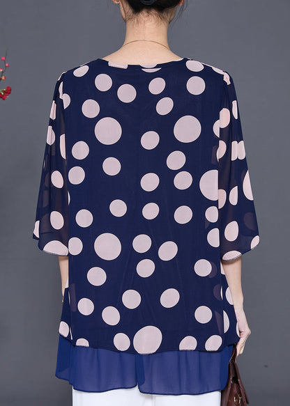 Stylish Blue Oversized Patchwork Chiffon Shirt Top Summer