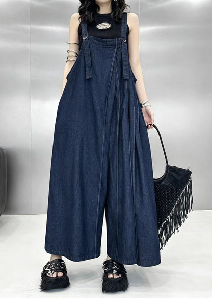 Stylish Blue Oversized Wide Leg Denim Jumpsuit Fall