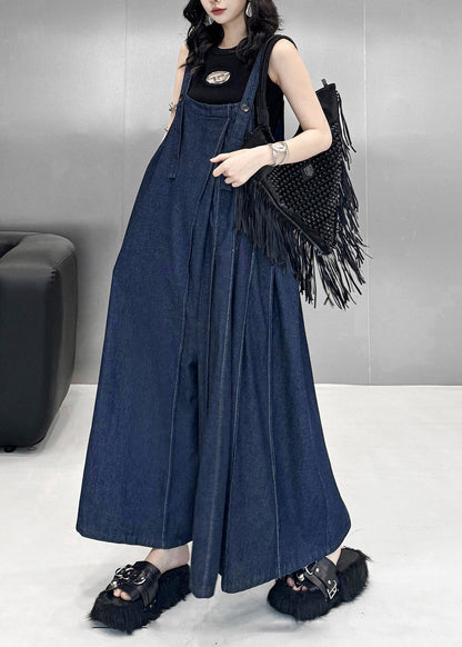 Stylish Blue Oversized Wide Leg Denim Jumpsuit Fall