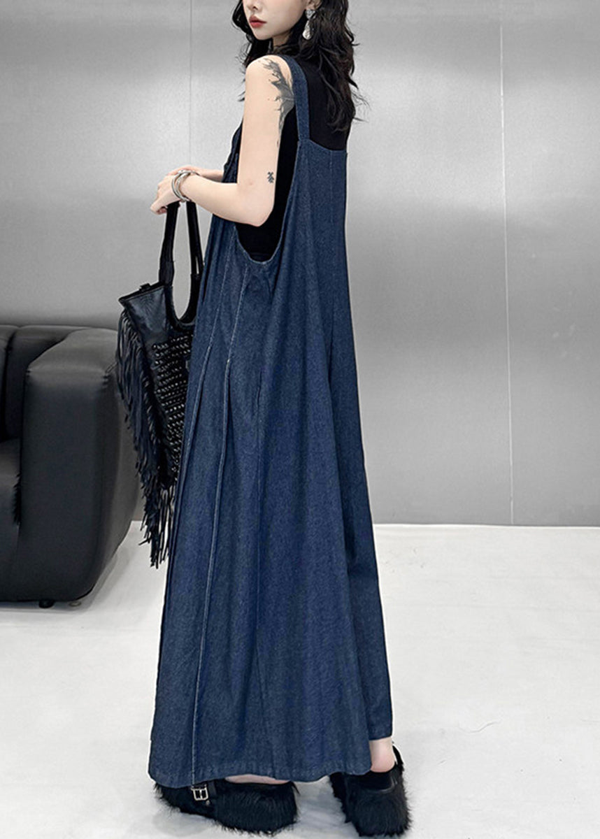 Stylish Blue Oversized Wide Leg Denim Jumpsuit Fall