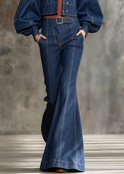 Stylish Blue Peter Pan Collar Denim Two-Piece Set Lantern Sleeve