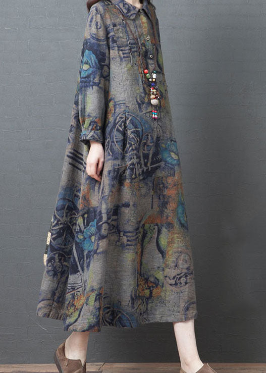 Stylish Blue Peter Pan Collar Print Dress Spring