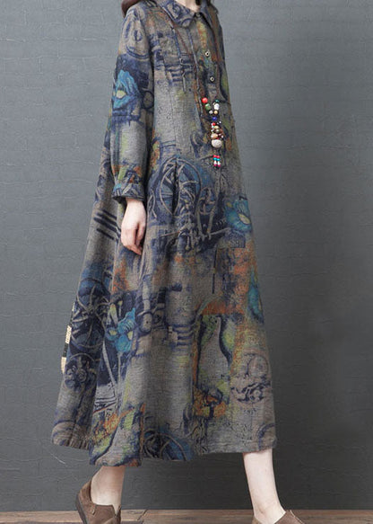 Stylish Blue Peter Pan Collar Print Dress Spring