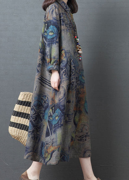 Stylish Blue Peter Pan Collar Print Dress Spring