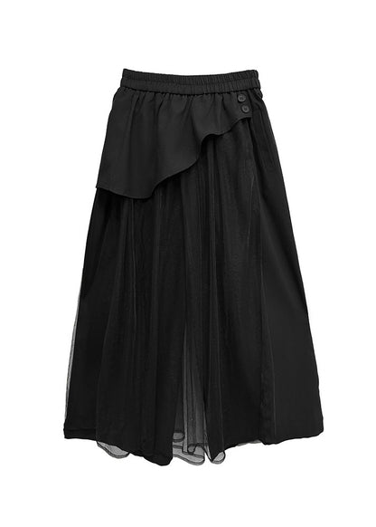 Stylish Blue Pockets Tulle Patchwork Cotton Pants Summer