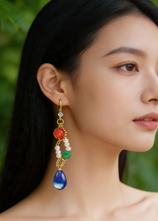 Stylish Blue Water Droplet Gem Stone Drop Earrings