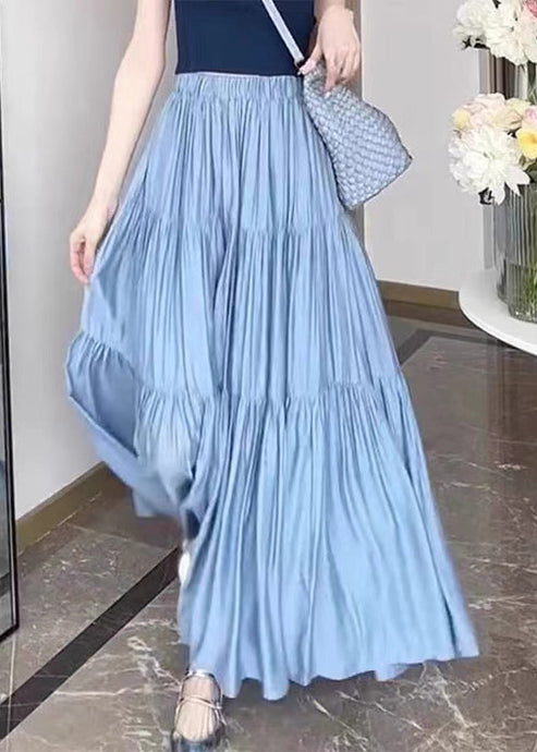 Stylish Blue Wrinkled Patchwork High Waist Cotton Skirt Summer