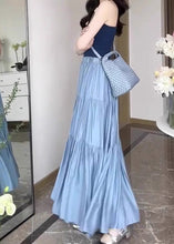 Load image into Gallery viewer, Stylish Blue Wrinkled Patchwork High Waist Cotton Skirt Summer