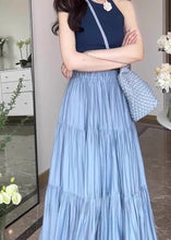 Load image into Gallery viewer, Stylish Blue Wrinkled Patchwork High Waist Cotton Skirt Summer