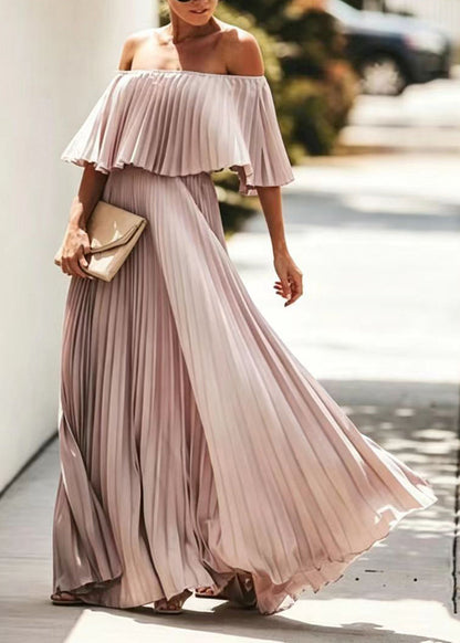 Stylish Bohemian Slash Neck Chiffon Pleated Skirt Dress Summer