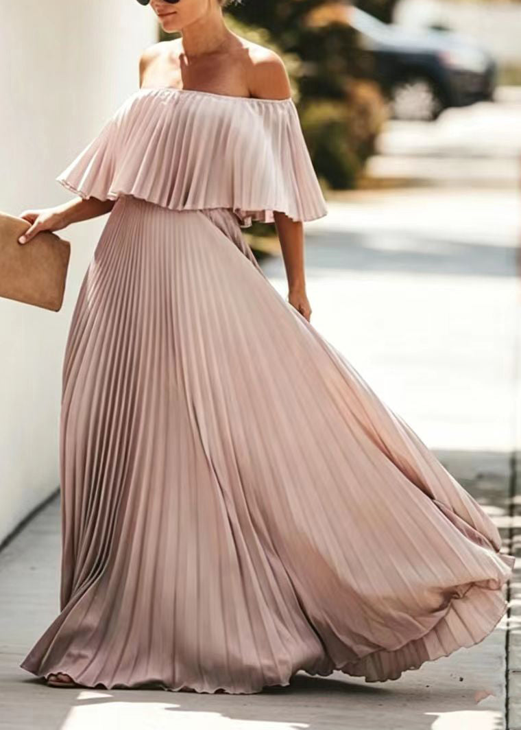 Stylish Bohemian Slash Neck Chiffon Pleated Skirt Dress Summer