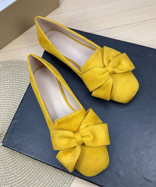 Stylish Bow Splicing Flat Feet Shoes Yellow Suede Plus Size