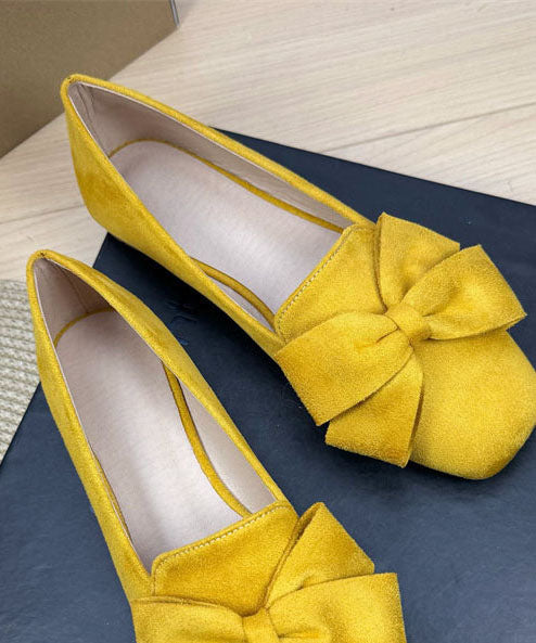 Stylish Bow Splicing Flat Feet Shoes Yellow Suede Plus Size