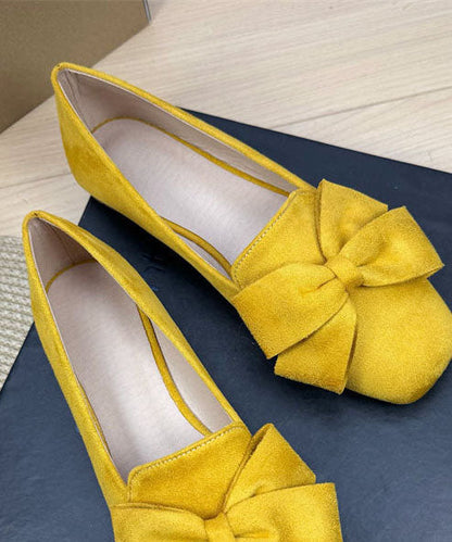Stylish Bow Splicing Flat Feet Shoes Yellow Suede Plus Size