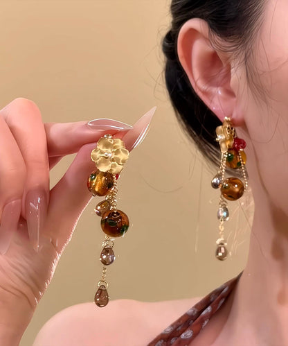 Stylish Brown Alloy Grape Cluster Tassel Drop Earrings