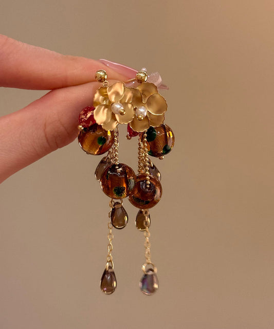 Stylish Brown Alloy Grape Cluster Tassel Drop Earrings