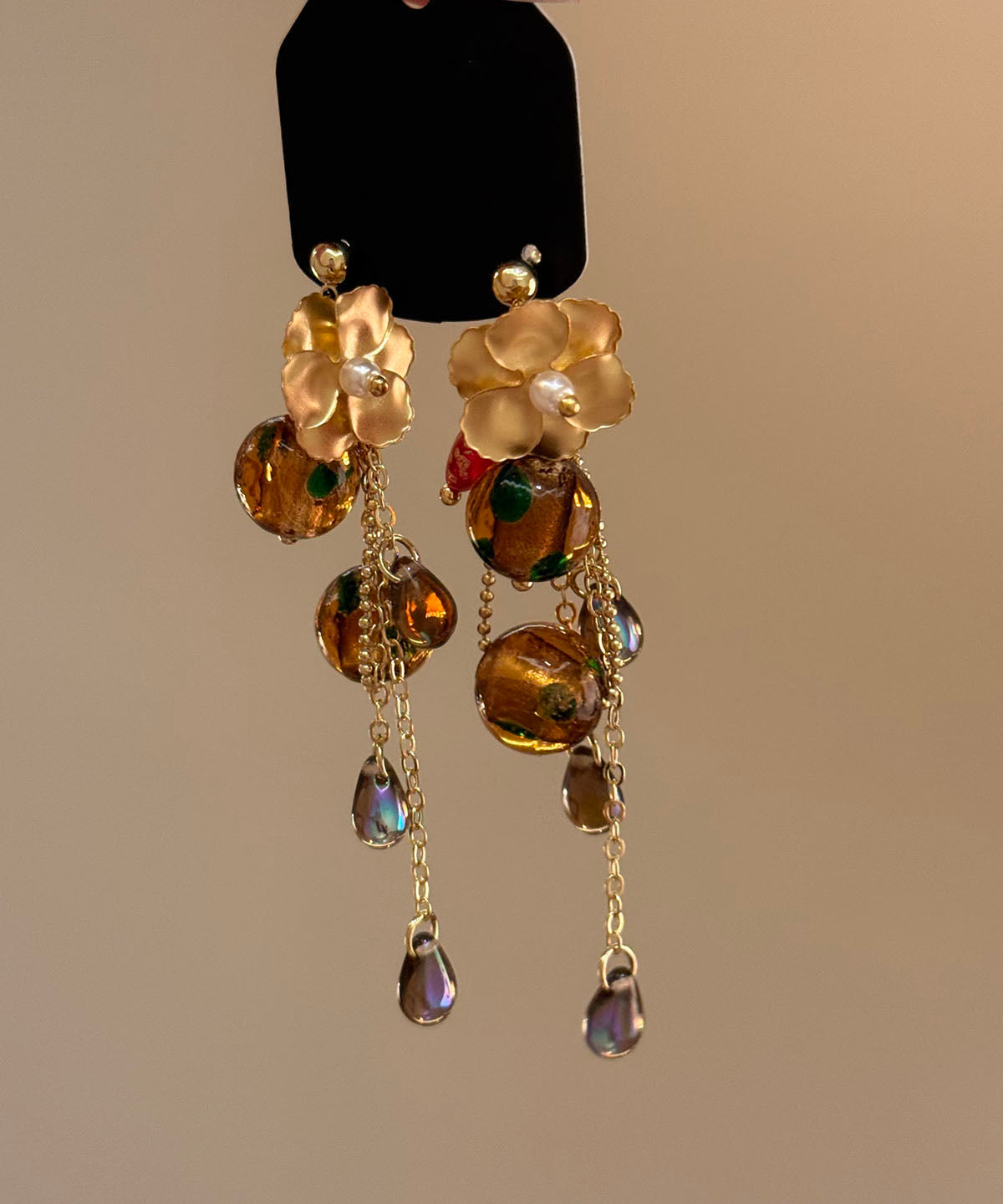 Stylish Brown Alloy Grape Cluster Tassel Drop Earrings