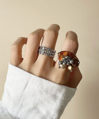 Stylish Brown Tassel Bead Glazed Titanium Steel Rings