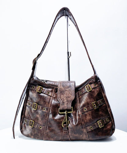 Stylish Brown Tie Dye Rivet Faux Leather Messenger Bag
