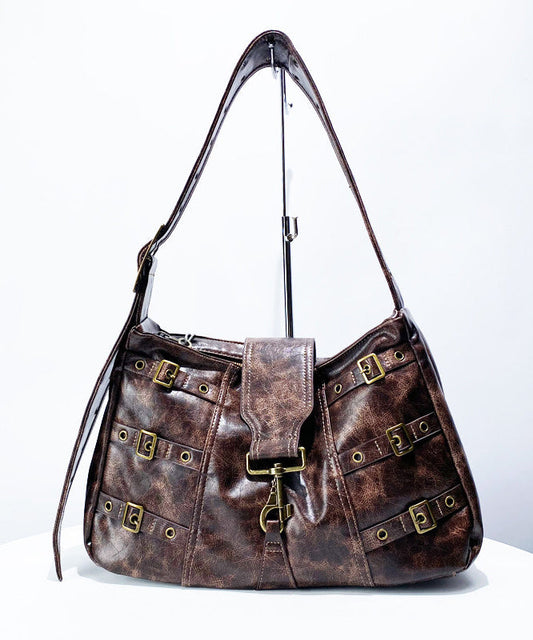 Stylish Brown Tie Dye Rivet Faux Leather Messenger Bag