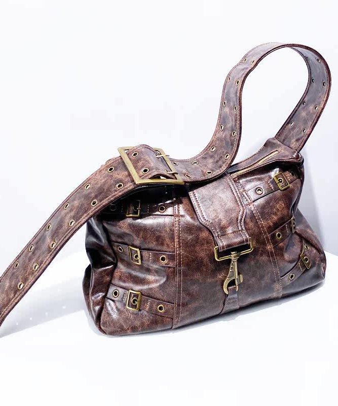 Stylish Brown Tie Dye Rivet Faux Leather Messenger Bag