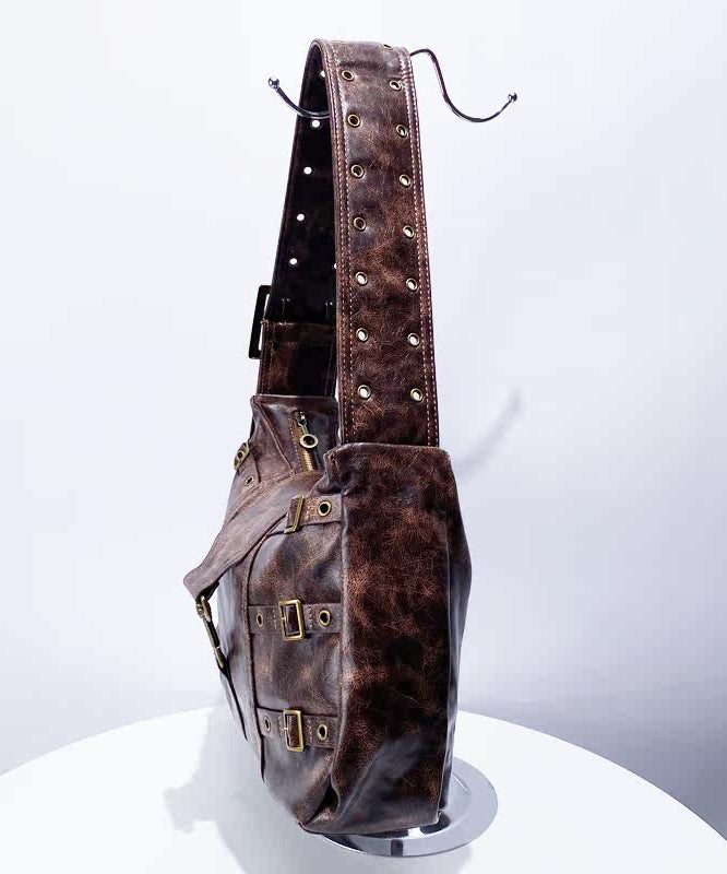 Stylish Brown Tie Dye Rivet Faux Leather Messenger Bag