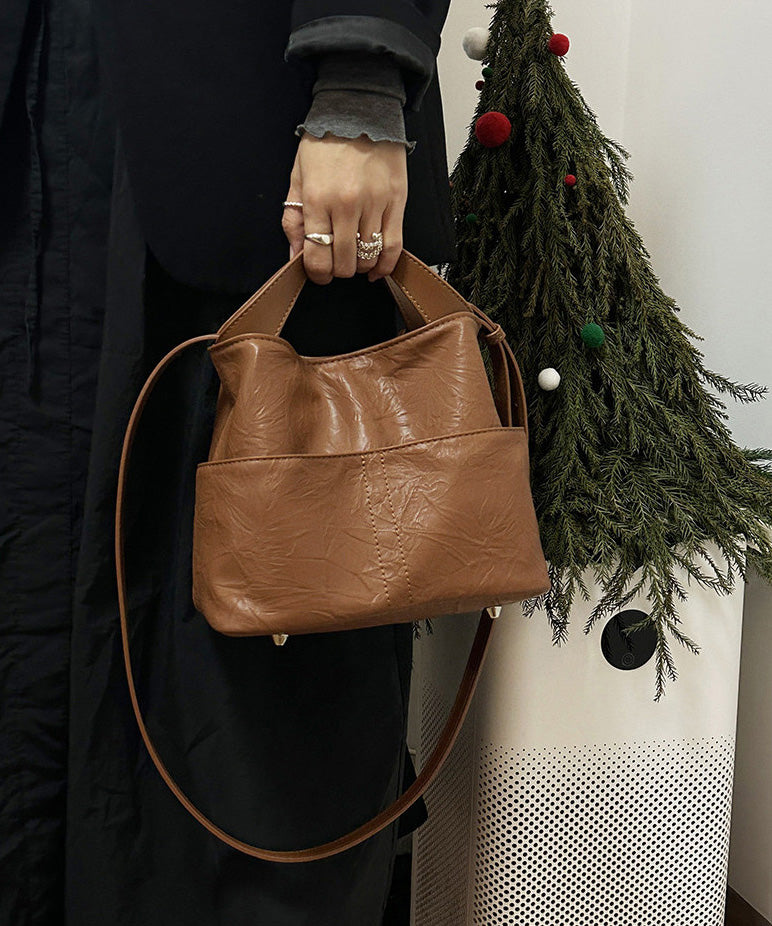 Stylish Brown Versatile Faux Leather Tote Bag