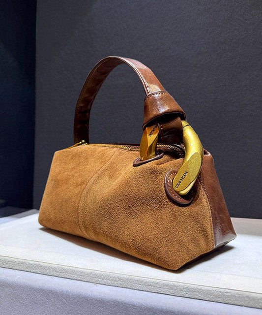 Stylish Caramel Faux Suede Patchwork Tote Handbag