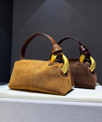 Stylish Caramel Faux Suede Patchwork Tote Handbag