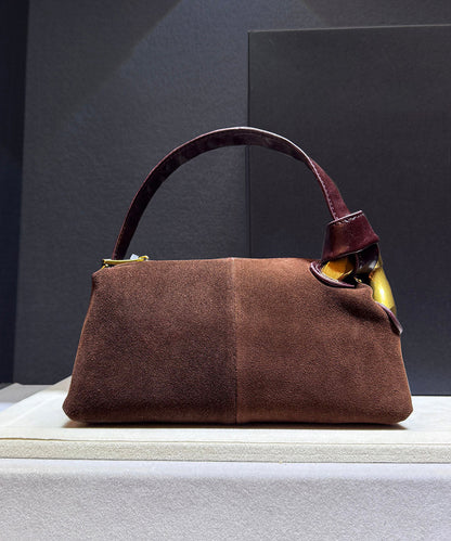 Stylish Caramel Faux Suede Patchwork Tote Handbag
