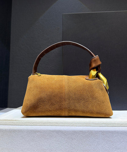 Stylish Caramel Faux Suede Patchwork Tote Handbag