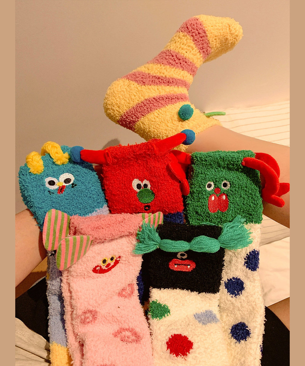Stylish Cartoon Jacquard Fuzzy Fur Fluffy Mid Calf Socks