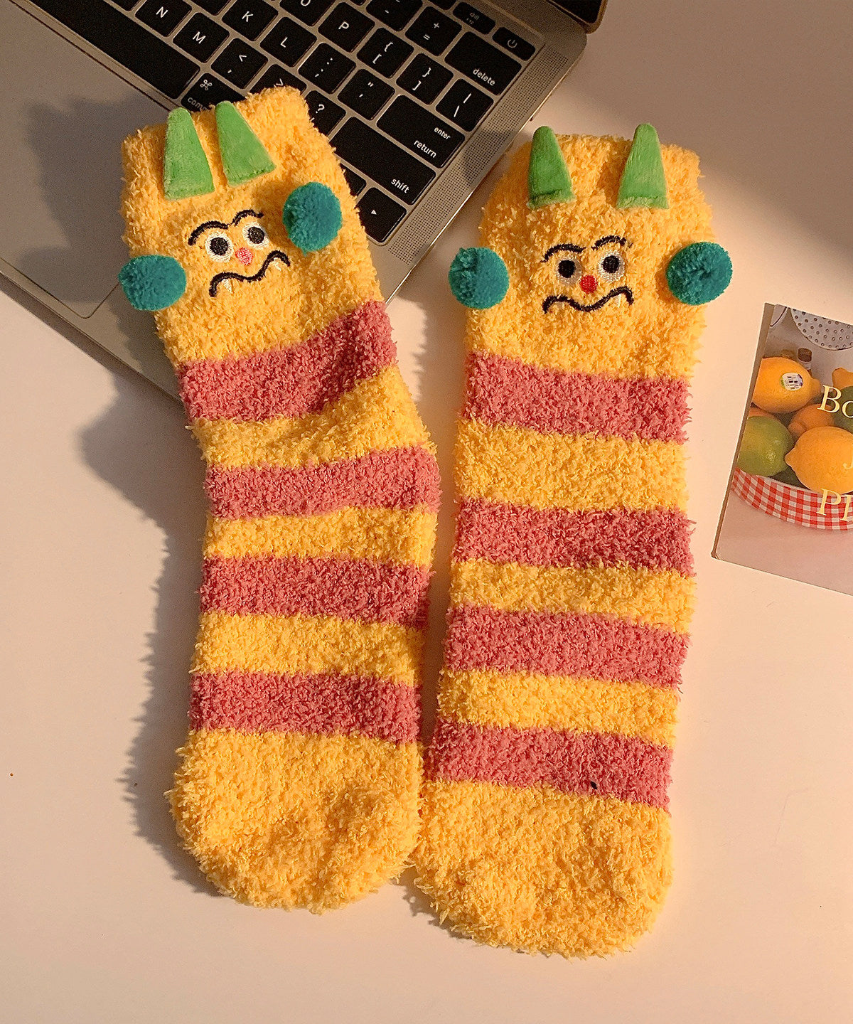 Stylish Cartoon Jacquard Fuzzy Fur Fluffy Mid Calf Socks
