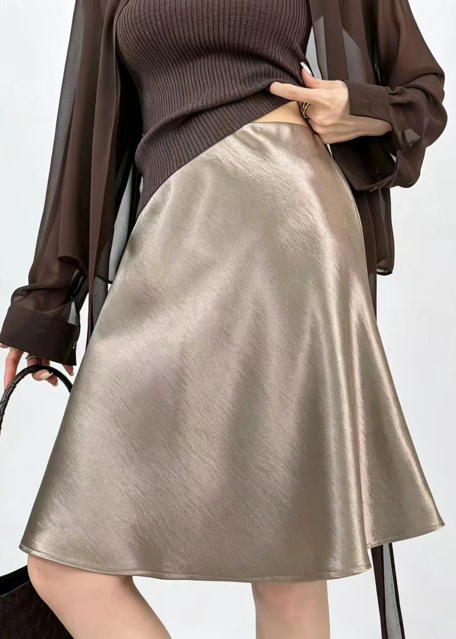 Stylish Champagne High Waist Draping A-Line Skirts Fall