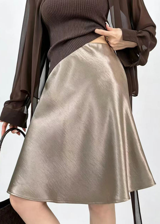 Stylish Champagne High Waist Draping A-Line Skirts Fall